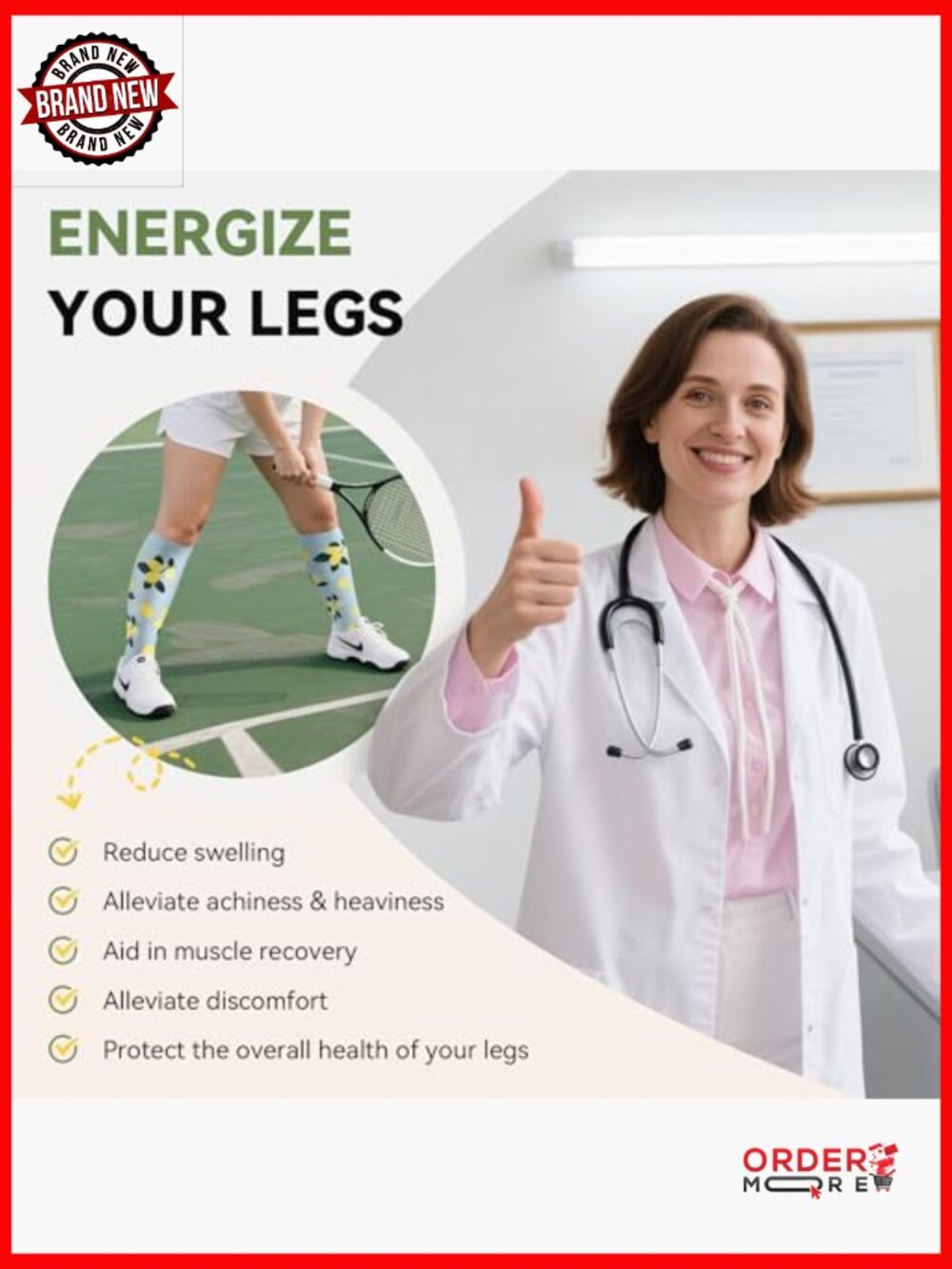 Wide Calf Compression Socks 15-20mmHg Knee High Extra Large for Nurses Travel - Picture 5 of 6